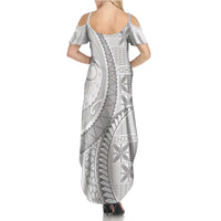 Niue White Sunday Family Matching Summer Maxi Dress and Hawaiian Shirt Niuean Lotu Tamaiti Hiapo Pattern LT9 - Polynesian Pride