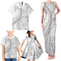Niue White Sunday Family Matching Tank Maxi Dress and Hawaiian Shirt Niuean Lotu Tamaiti Hiapo Pattern LT9 - Polynesian Pride