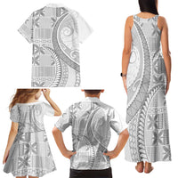 Niue White Sunday Family Matching Tank Maxi Dress and Hawaiian Shirt Niuean Lotu Tamaiti Hiapo Pattern LT9 - Polynesian Pride
