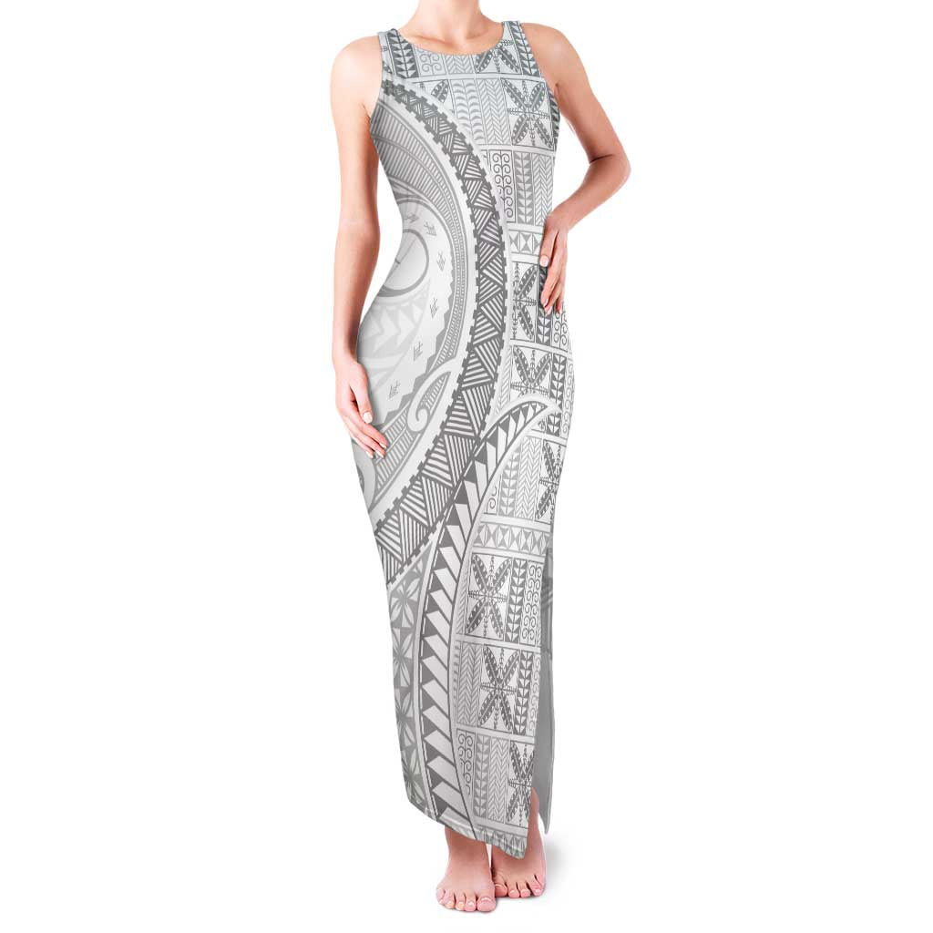 Niue White Sunday Family Matching Tank Maxi Dress and Hawaiian Shirt Niuean Lotu Tamaiti Hiapo Pattern LT9 Mom's Dress White - Polynesian Pride