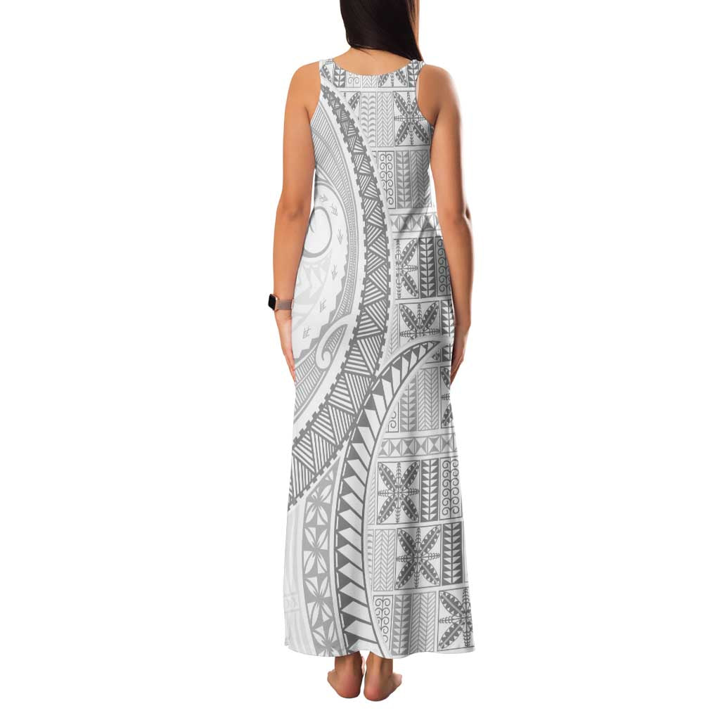 Niue White Sunday Family Matching Tank Maxi Dress and Hawaiian Shirt Niuean Lotu Tamaiti Hiapo Pattern LT9 - Polynesian Pride