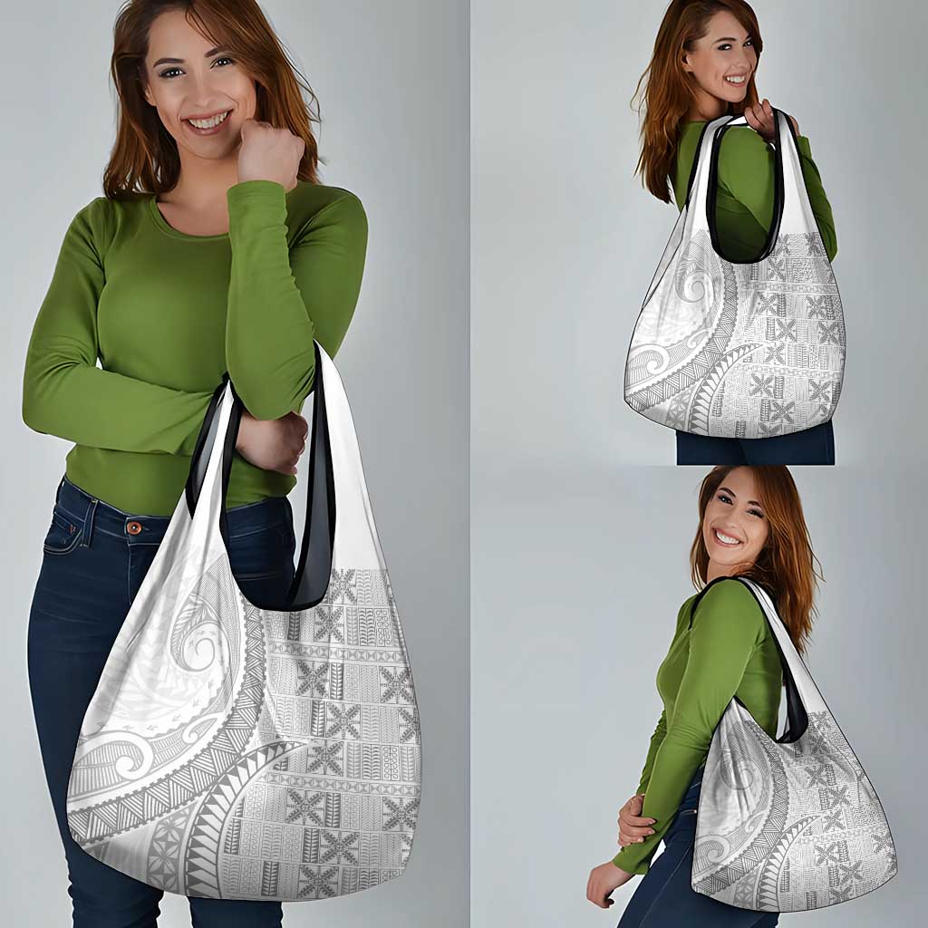 Niue White Sunday Grocery Bag Niuean Lotu Tamaiti Hiapo Pattern - Polynesian Pride