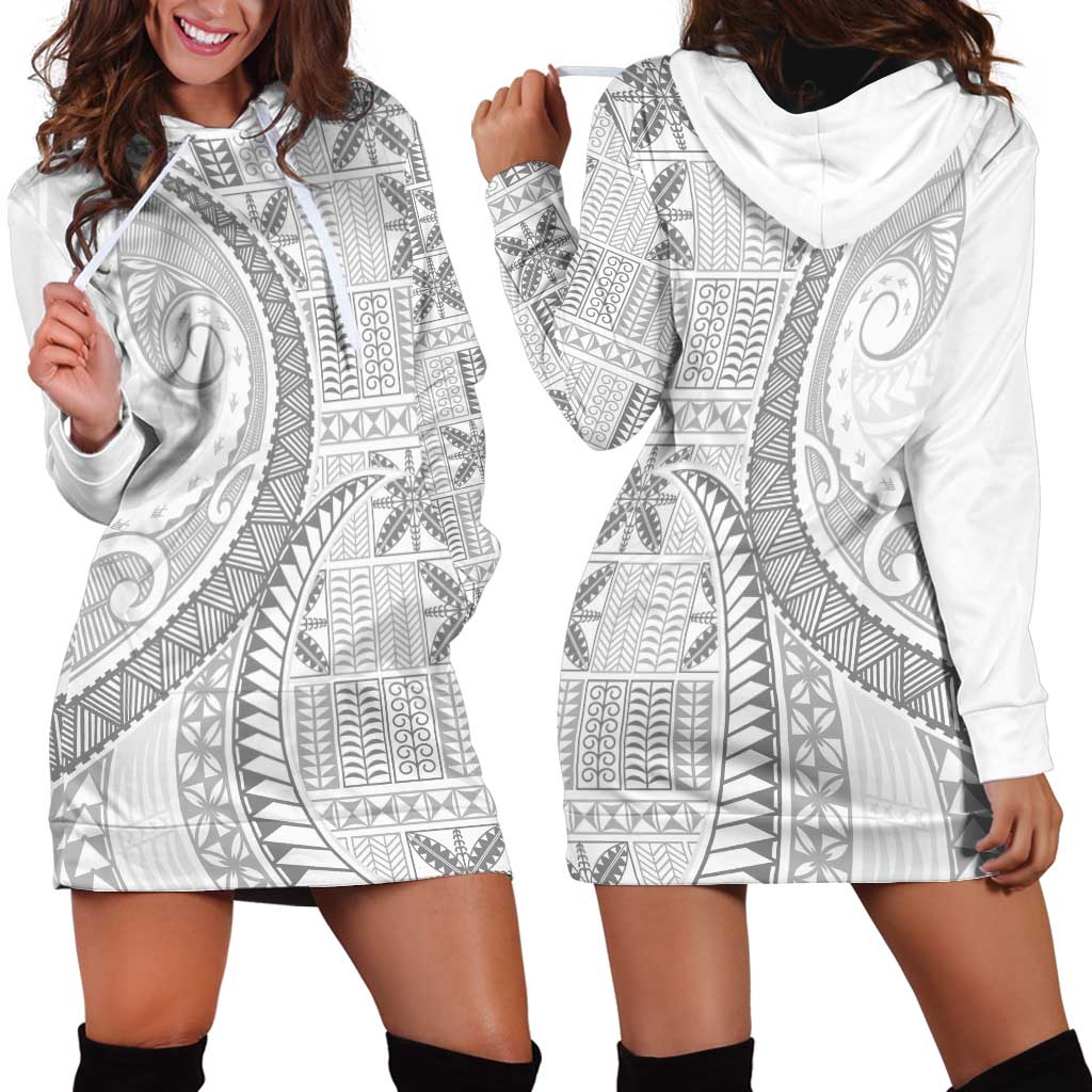 Niue White Sunday Hoodie Dress Niuean Lotu Tamaiti Hiapo Pattern LT9 - Polynesian Pride