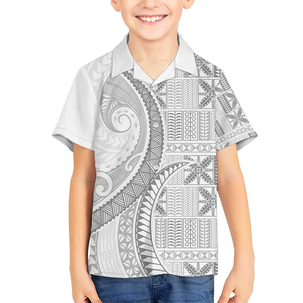 Niue White Sunday Kid Hawaiian Shirt Niuean Lotu Tamaiti Hiapo Pattern LT9 Kid White - Polynesian Pride