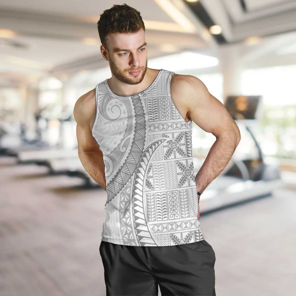 Niue White Sunday Men Tank Top Niuean Lotu Tamaiti Hiapo Pattern - Polynesian Pride