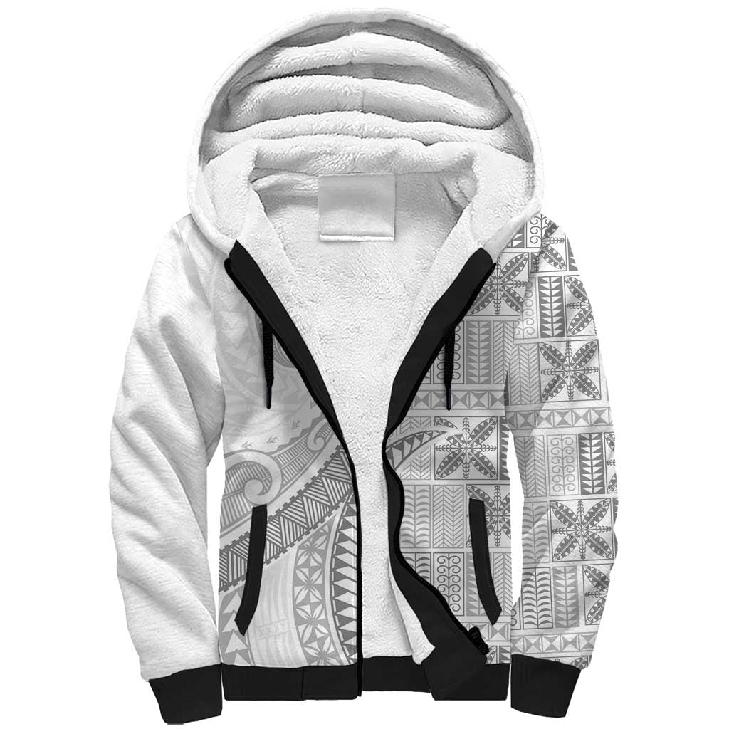 Niue White Sunday Sherpa Hoodie Niuean Lotu Tamaiti Hiapo Pattern LT9 Unisex White - Polynesian Pride