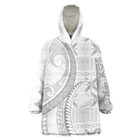 Niue White Sunday Wearable Blanket Hoodie Niuean Lotu Tamaiti Hiapo Pattern LT9 One Size White - Polynesian Pride