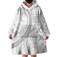 Niue White Sunday Wearable Blanket Hoodie Niuean Lotu Tamaiti Hiapo Pattern LT9 - Polynesian Pride
