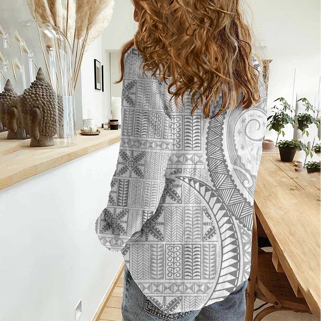 Niue White Sunday Women Casual Shirt Niuean Lotu Tamaiti Hiapo Pattern LT9 - Polynesian Pride