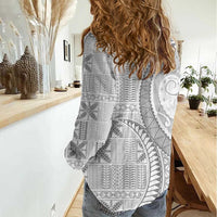 Niue White Sunday Women Casual Shirt Niuean Lotu Tamaiti Hiapo Pattern LT9 - Polynesian Pride