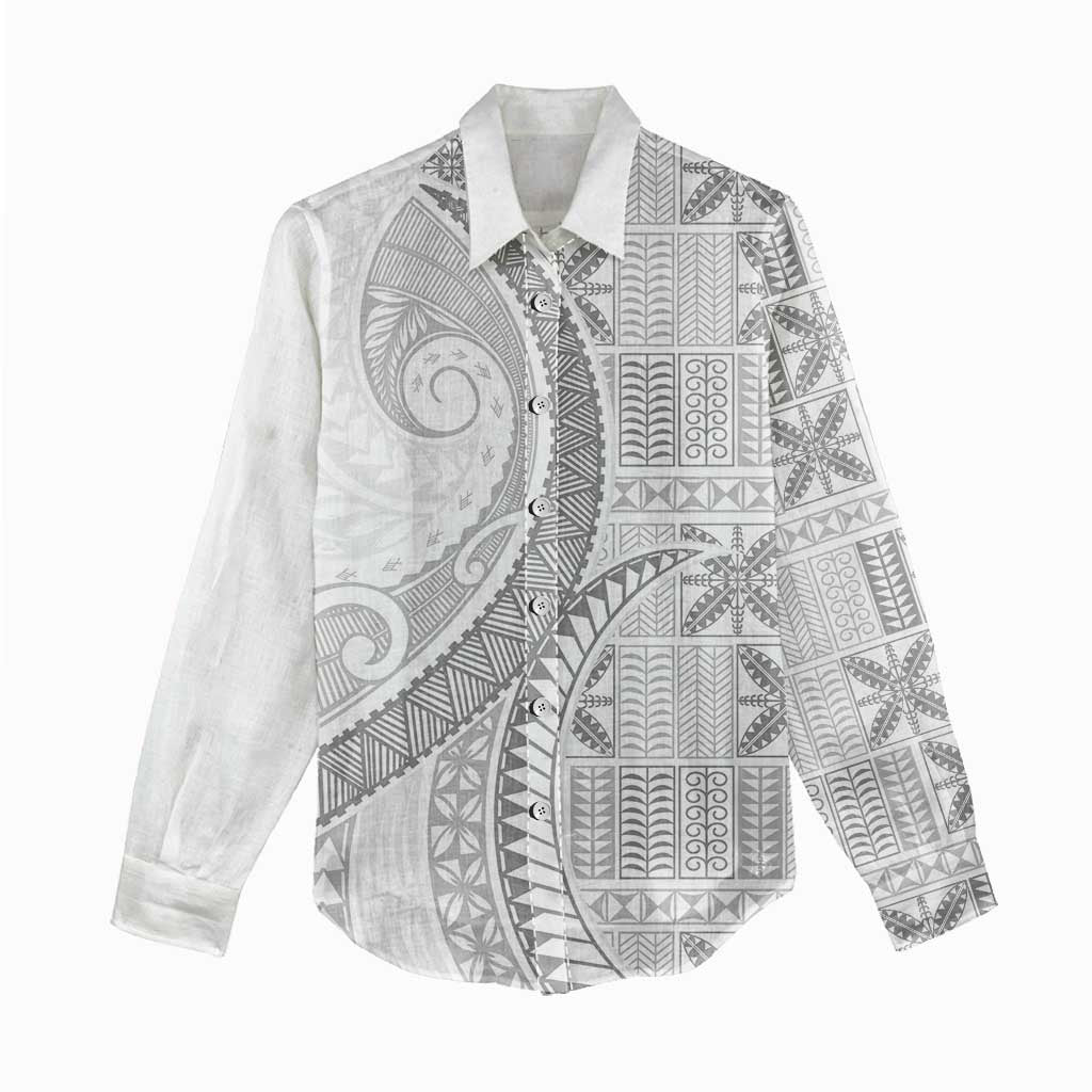 Niue White Sunday Women Casual Shirt Niuean Lotu Tamaiti Hiapo Pattern LT9 - Polynesian Pride