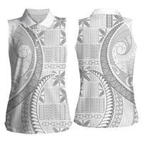 Niue White Sunday Women Sleeveless Polo Shirt Niuean Lotu Tamaiti Hiapo Pattern LT9 - Polynesian Pride