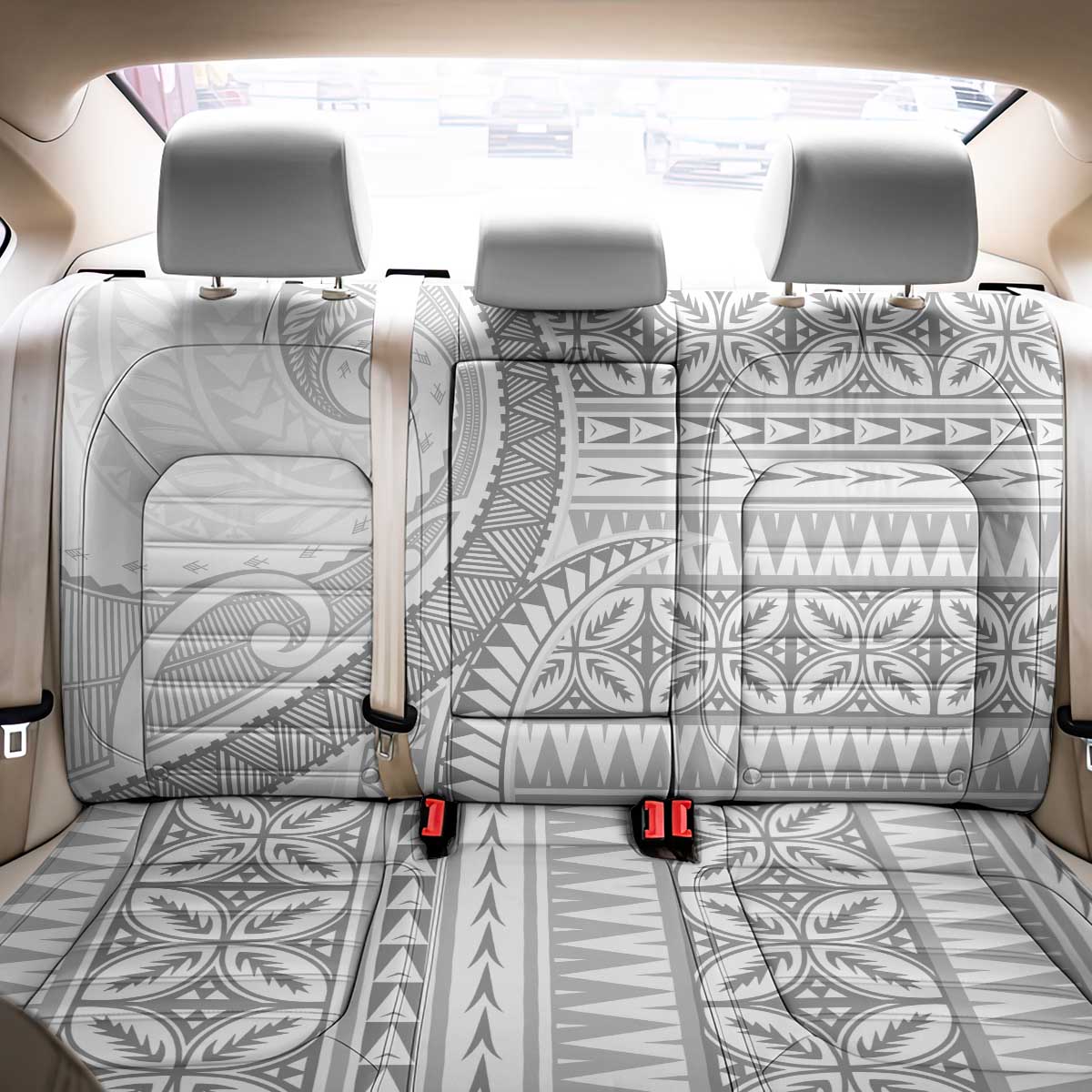 Polynesian White Sunday Back Car Seat Cover Lotu Tamaiti Melanesian Pattern - Polynesian Pride
