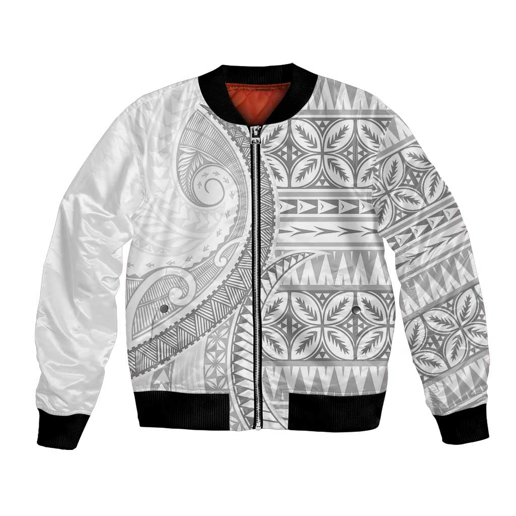 Polynesian White Sunday Bomber Jacket Lotu Tamaiti Melanesian Pattern LT9 Unisex White - Polynesian Pride