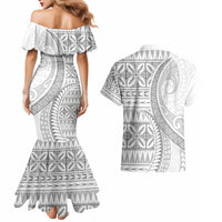Polynesian White Sunday Couples Matching Mermaid Dress and Hawaiian Shirt Lotu Tamaiti Melanesian Pattern LT9 - Polynesian Pride