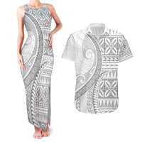 Polynesian White Sunday Couples Matching Tank Maxi Dress and Hawaiian Shirt Lotu Tamaiti Melanesian Pattern LT9 White - Polynesian Pride