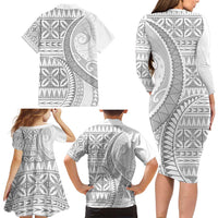 Polynesian White Sunday Family Matching Long Sleeve Bodycon Dress and Hawaiian Shirt Lotu Tamaiti Melanesian Pattern LT9 - Polynesian Pride