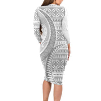 Polynesian White Sunday Family Matching Long Sleeve Bodycon Dress and Hawaiian Shirt Lotu Tamaiti Melanesian Pattern LT9 - Polynesian Pride