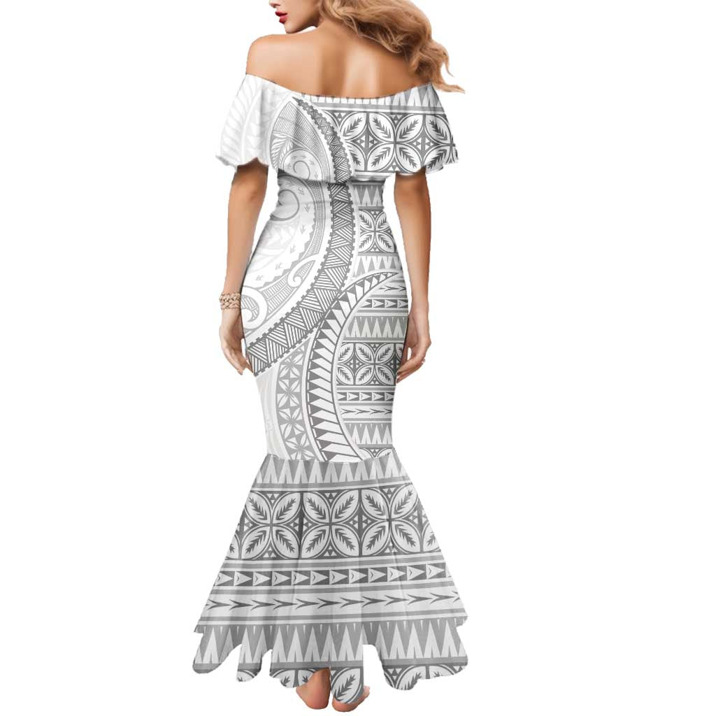 Polynesian White Sunday Family Matching Mermaid Dress and Hawaiian Shirt Lotu Tamaiti Melanesian Pattern LT9 - Polynesian Pride