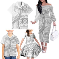 Polynesian White Sunday Family Matching Off The Shoulder Long Sleeve Dress and Hawaiian Shirt Lotu Tamaiti Melanesian Pattern LT9 - Polynesian Pride