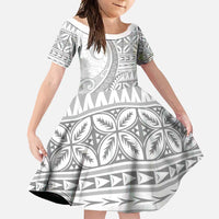 Polynesian White Sunday Family Matching Off Shoulder Maxi Dress and Hawaiian Shirt Lotu Tamaiti Melanesian Pattern LT9 Daughter's Dress White - Polynesian Pride