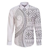 Polynesian White Sunday Family Matching Off Shoulder Maxi Dress and Hawaiian Shirt Lotu Tamaiti Melanesian Pattern LT9 Dad's Shirt - Long Sleeve White - Polynesian Pride