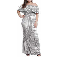 Polynesian White Sunday Family Matching Off Shoulder Maxi Dress and Hawaiian Shirt Lotu Tamaiti Melanesian Pattern LT9 Mom's Dress White - Polynesian Pride