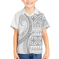 Polynesian White Sunday Family Matching Off Shoulder Maxi Dress and Hawaiian Shirt Lotu Tamaiti Melanesian Pattern LT9 Son's Shirt White - Polynesian Pride