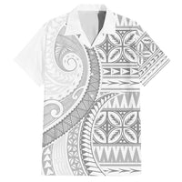 Polynesian White Sunday Family Matching Off Shoulder Short Dress and Hawaiian Shirt Lotu Tamaiti Melanesian Pattern LT9 Dad's Shirt - Short Sleeve White - Polynesian Pride
