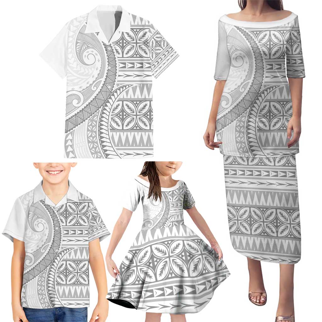 Polynesian White Sunday Family Matching Puletasi and Hawaiian Shirt Lotu Tamaiti Melanesian Pattern LT9 - Polynesian Pride
