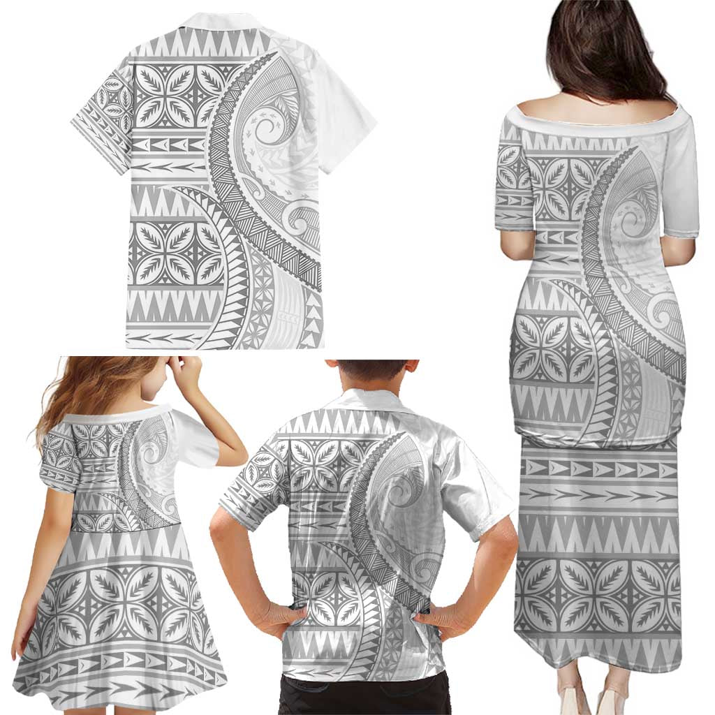 Polynesian White Sunday Family Matching Puletasi and Hawaiian Shirt Lotu Tamaiti Melanesian Pattern LT9 - Polynesian Pride