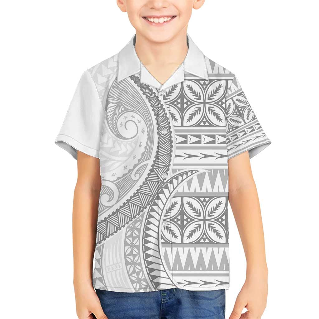 Polynesian White Sunday Family Matching Puletasi and Hawaiian Shirt Lotu Tamaiti Melanesian Pattern LT9 Son's Shirt White - Polynesian Pride
