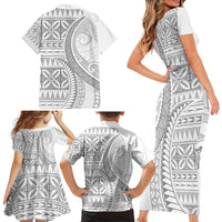 Polynesian White Sunday Family Matching Short Sleeve Bodycon Dress and Hawaiian Shirt Lotu Tamaiti Melanesian Pattern LT9 - Polynesian Pride