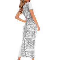 Polynesian White Sunday Family Matching Short Sleeve Bodycon Dress and Hawaiian Shirt Lotu Tamaiti Melanesian Pattern LT9 - Polynesian Pride