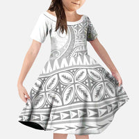 Polynesian White Sunday Family Matching Tank Maxi Dress and Hawaiian Shirt Lotu Tamaiti Melanesian Pattern LT9 Daughter's Dress White - Polynesian Pride