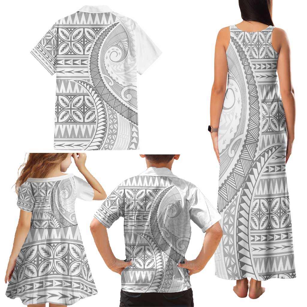 Polynesian White Sunday Family Matching Tank Maxi Dress and Hawaiian Shirt Lotu Tamaiti Melanesian Pattern LT9 - Polynesian Pride