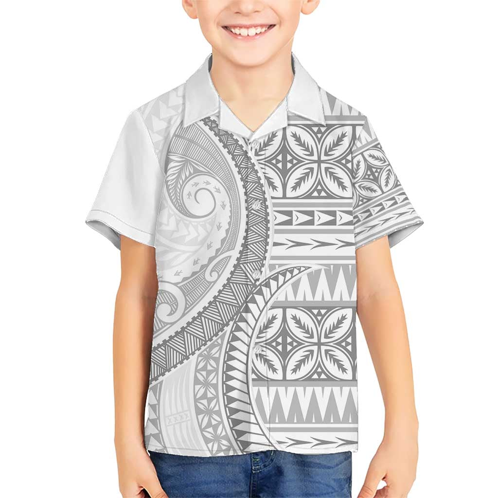 Polynesian White Sunday Kid Hawaiian Shirt Lotu Tamaiti Melanesian Pattern LT9 Kid White - Polynesian Pride