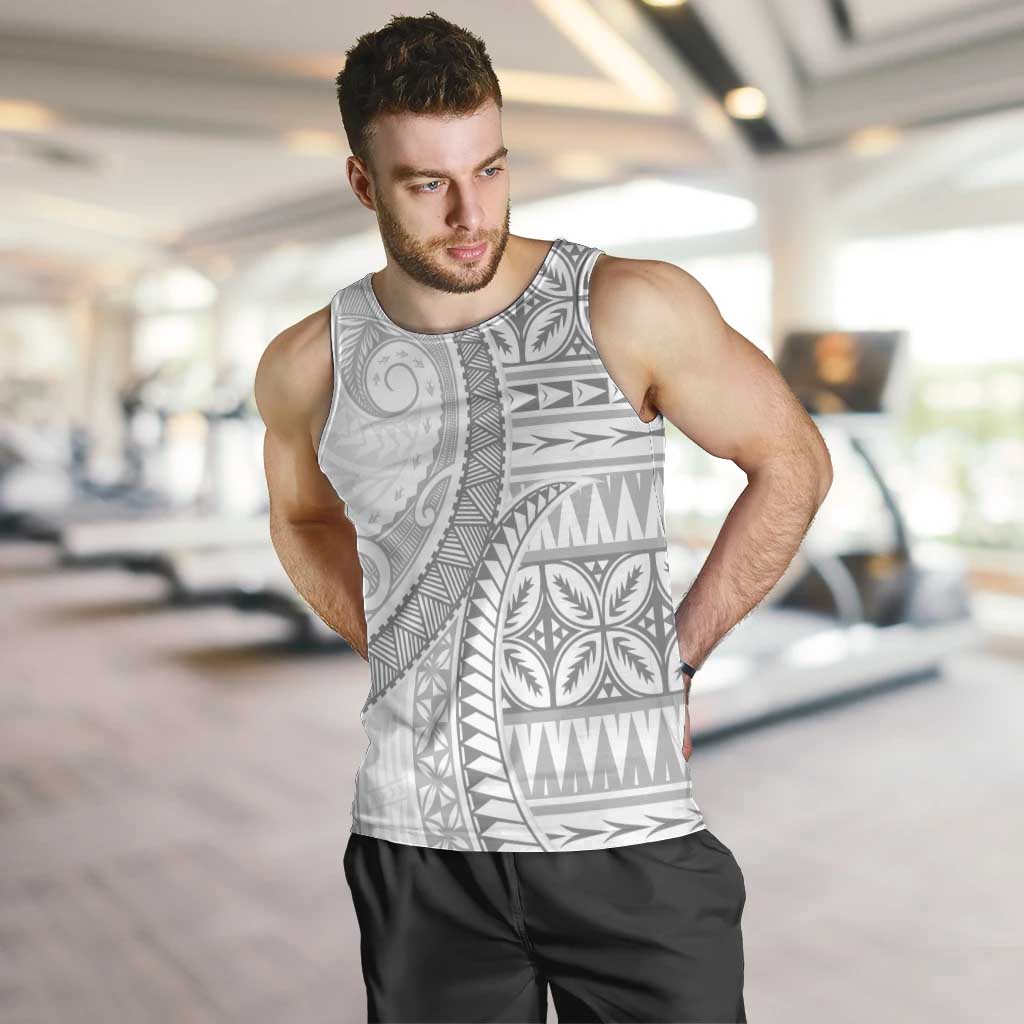 Polynesian White Sunday Men Tank Top Lotu Tamaiti Melanesian Pattern - Polynesian Pride
