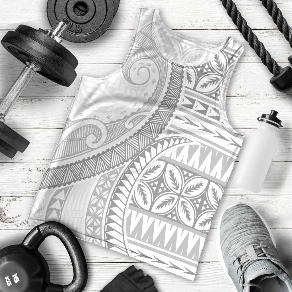 Polynesian White Sunday Men Tank Top Lotu Tamaiti Melanesian Pattern - Polynesian Pride
