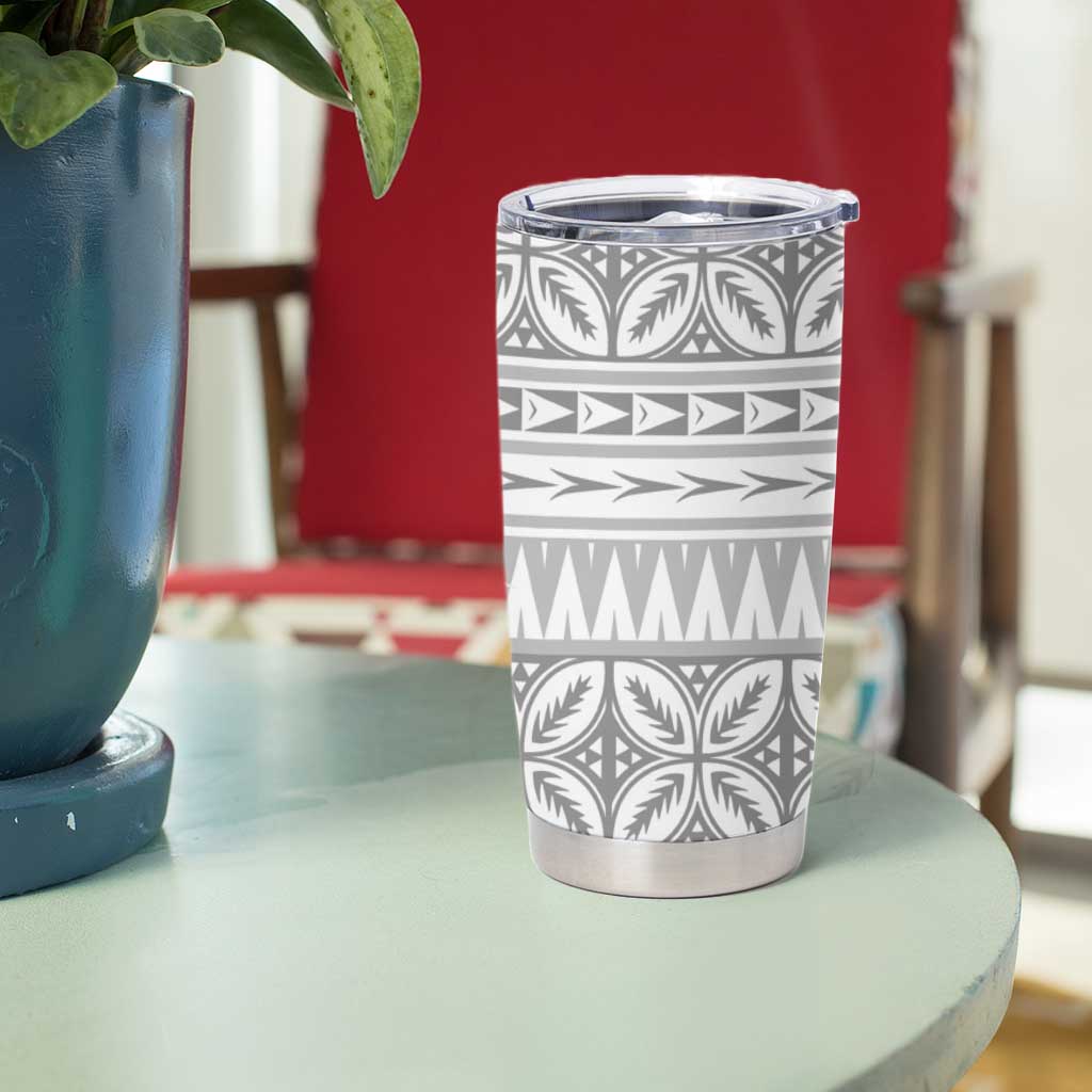 Polynesian White Sunday Tumbler Cup Lotu Tamaiti Melanesian Pattern - Polynesian Pride