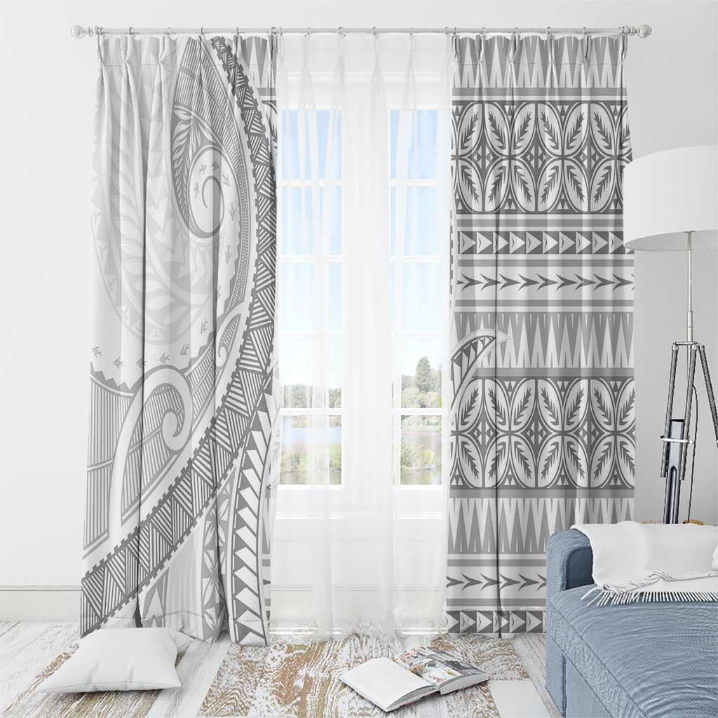 Polynesian White Sunday Window Curtain Lotu Tamaiti Melanesian Pattern - Polynesian Pride