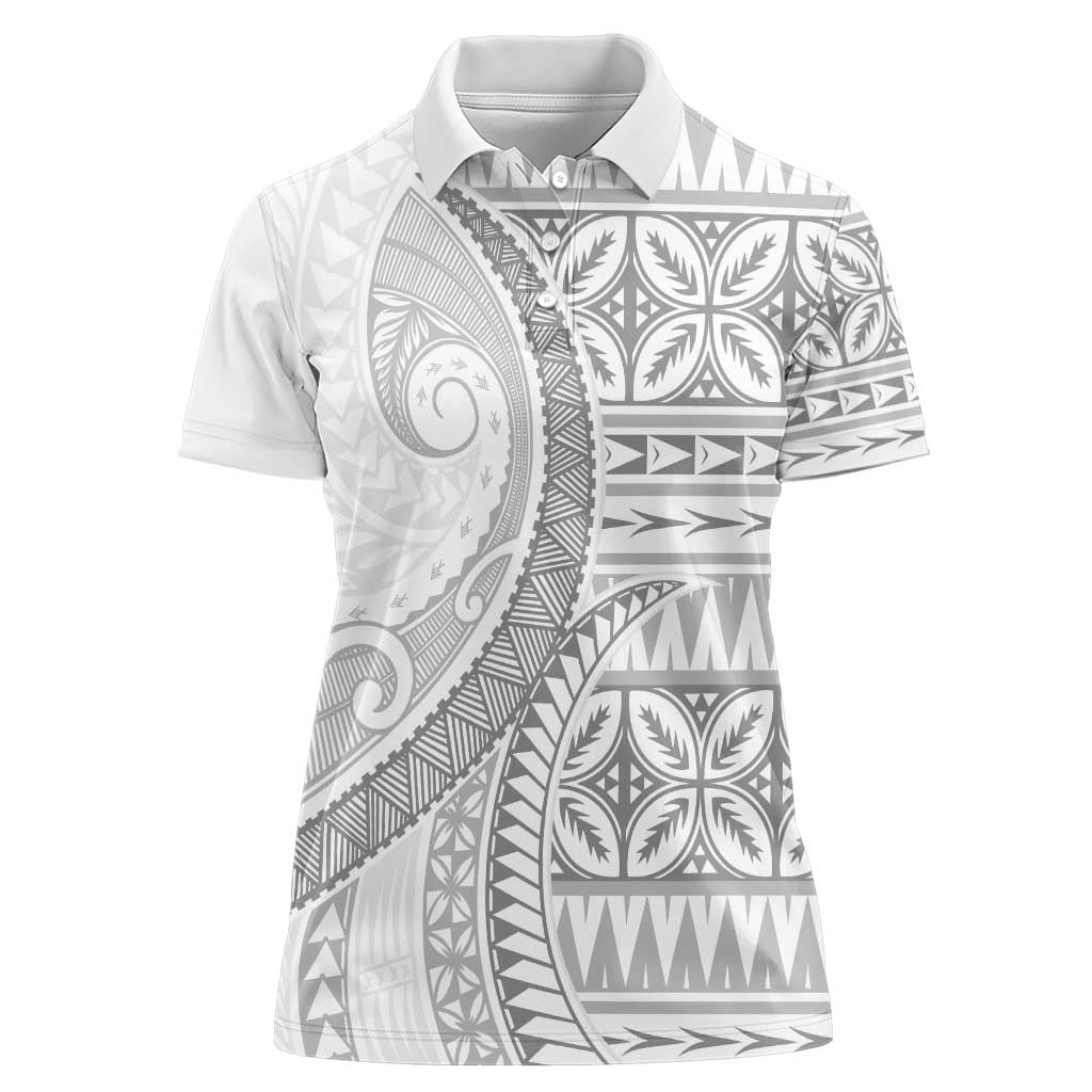 Polynesian White Sunday Women Polo Shirt Lotu Tamaiti Melanesian Pattern - Polynesian Pride