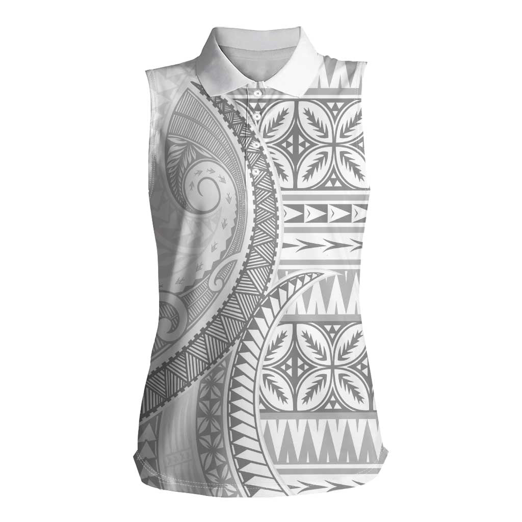 Polynesian White Sunday Women Sleeveless Polo Shirt Lotu Tamaiti Melanesian Pattern LT9 Female White - Polynesian Pride