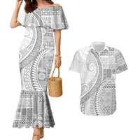 Samoa Siapo White Sunday Couples Matching Mermaid Dress and Hawaiian Shirt Lotu Tamaiti Polynesian White Pattern LT9 White - Polynesian Pride