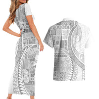 Samoa Siapo White Sunday Couples Matching Short Sleeve Bodycon Dress and Hawaiian Shirt Lotu Tamaiti Polynesian White Pattern LT9 - Polynesian Pride