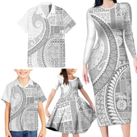 Samoa Siapo White Sunday Family Matching Long Sleeve Bodycon Dress and Hawaiian Shirt Lotu Tamaiti Polynesian White Pattern LT9 - Polynesian Pride
