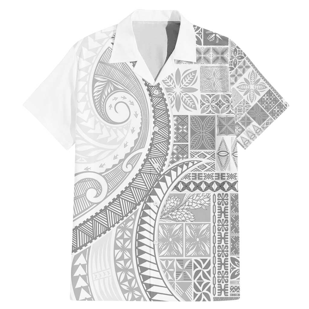 Samoa Siapo White Sunday Family Matching Mermaid Dress and Hawaiian Shirt Lotu Tamaiti Polynesian White Pattern LT9 Dad's Shirt - Short Sleeve White - Polynesian Pride