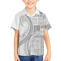 Samoa Siapo White Sunday Family Matching Off The Shoulder Long Sleeve Dress and Hawaiian Shirt Lotu Tamaiti Polynesian White Pattern LT9 Son's Shirt White - Polynesian Pride