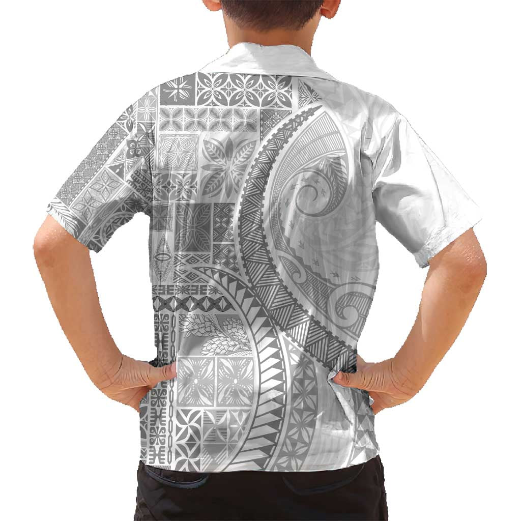 Samoa Siapo White Sunday Family Matching Off Shoulder Maxi Dress and Hawaiian Shirt Lotu Tamaiti Polynesian White Pattern LT9 - Polynesian Pride