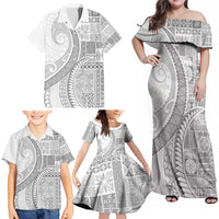 Samoa Siapo White Sunday Family Matching Off Shoulder Maxi Dress and Hawaiian Shirt Lotu Tamaiti Polynesian White Pattern LT9 - Polynesian Pride